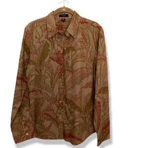 Vintage Ralph Lauren Chaps 100% Cotton Tan & Red Paisley Button Blouse